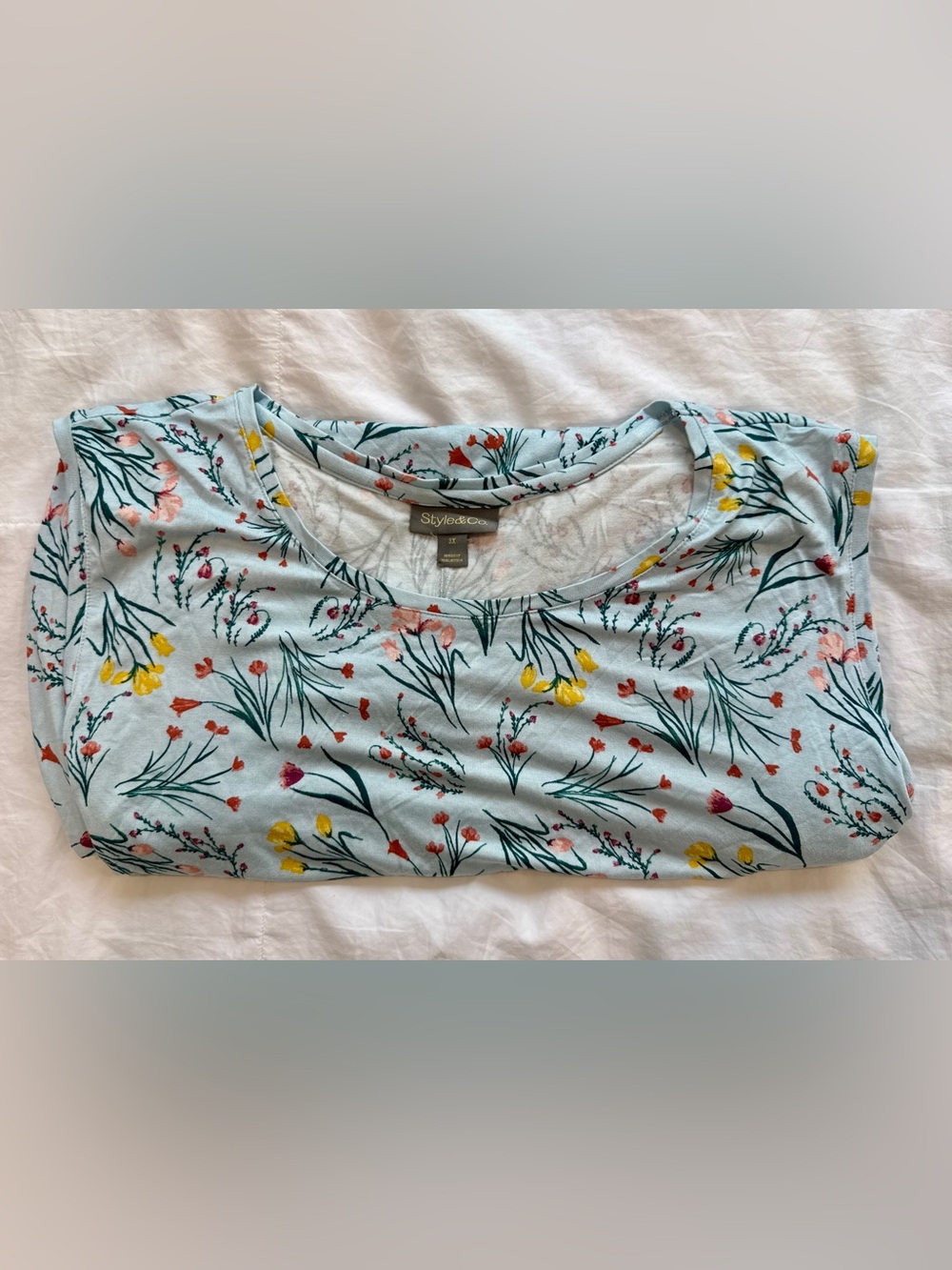 Style & Co. Women's Light Blue Floral Scoop Neck Dress